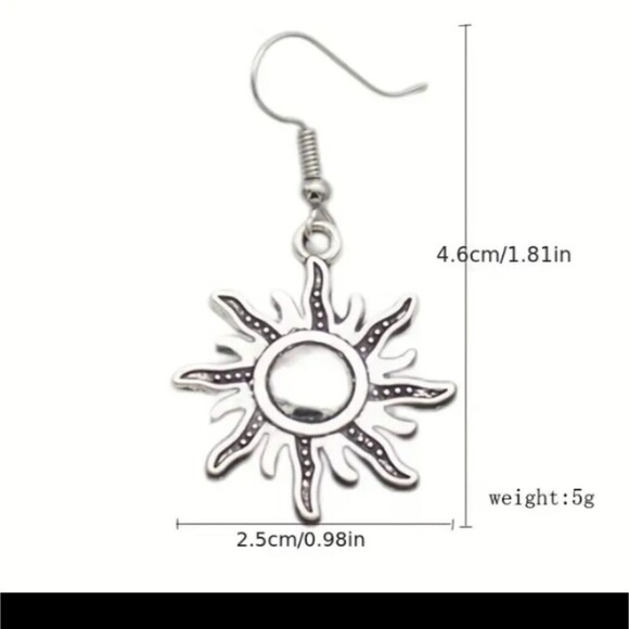 SILVER Sun and moon earrings minimalist boho jewelry - Picture 2 of 4